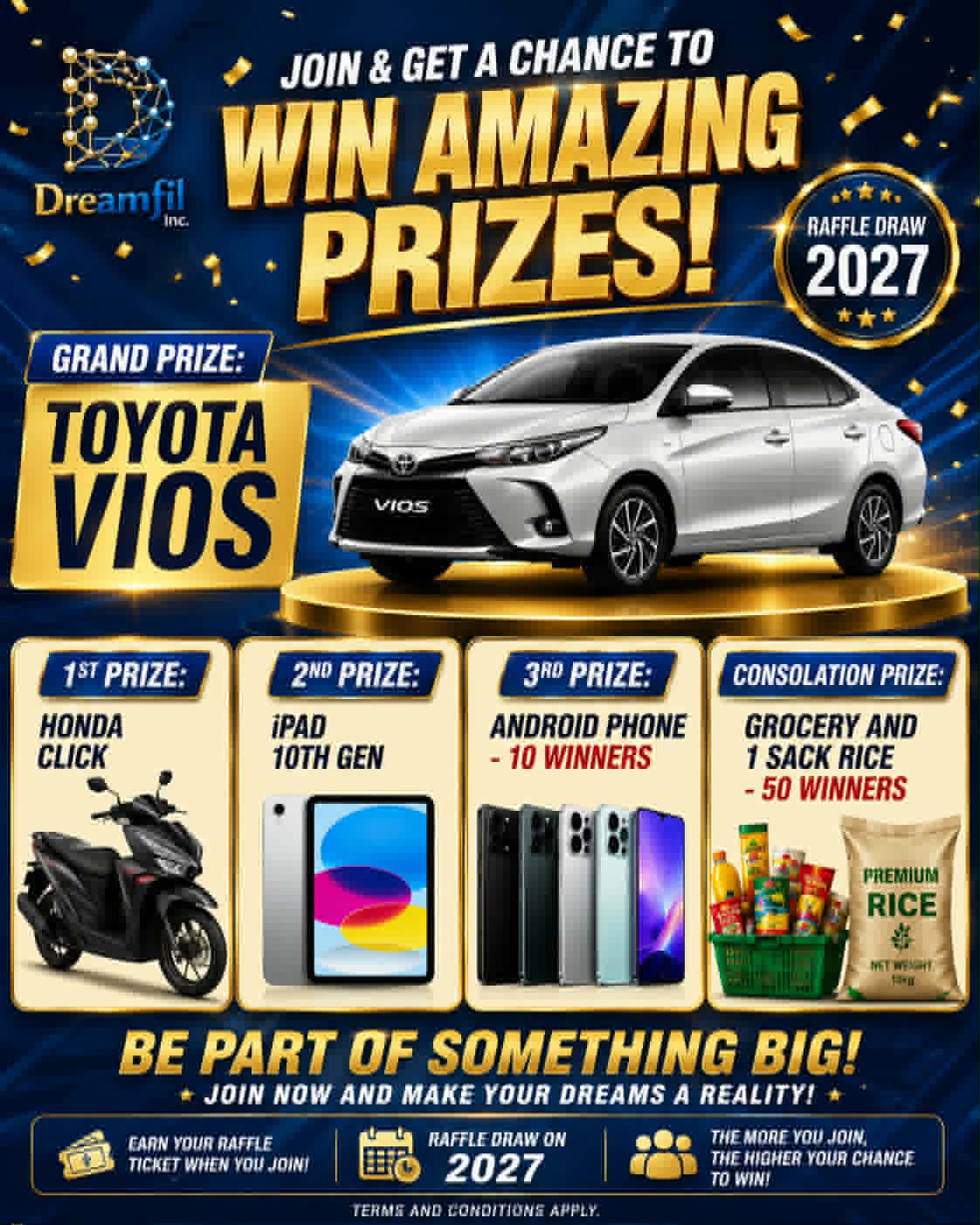 Dreamfil Grand Raffle 2027 with Toyota Vios and other prizes